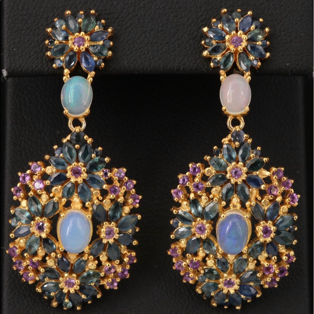 Sterling Chandelier gem stone  Earrings Sapphire